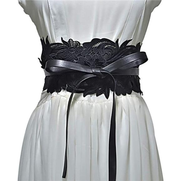 FAYBERY Fashion Black Lace Belts Belt for Wedding Dress Wide